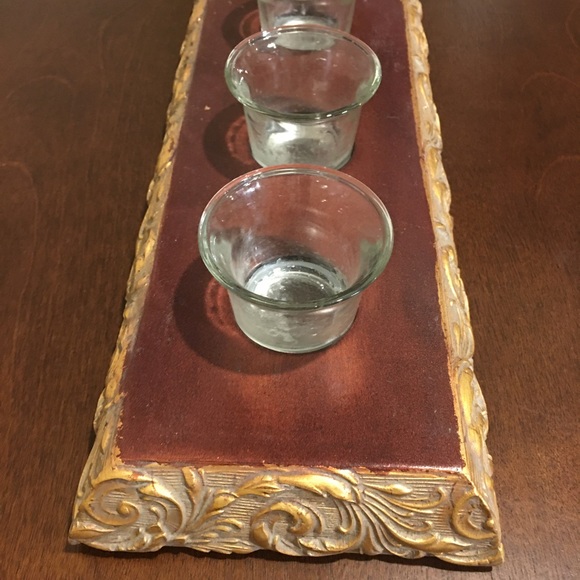 3 VOTIVE CANDLE HOLDER W/ GOLD SCROLL ACCENT - Picture 5 of 7